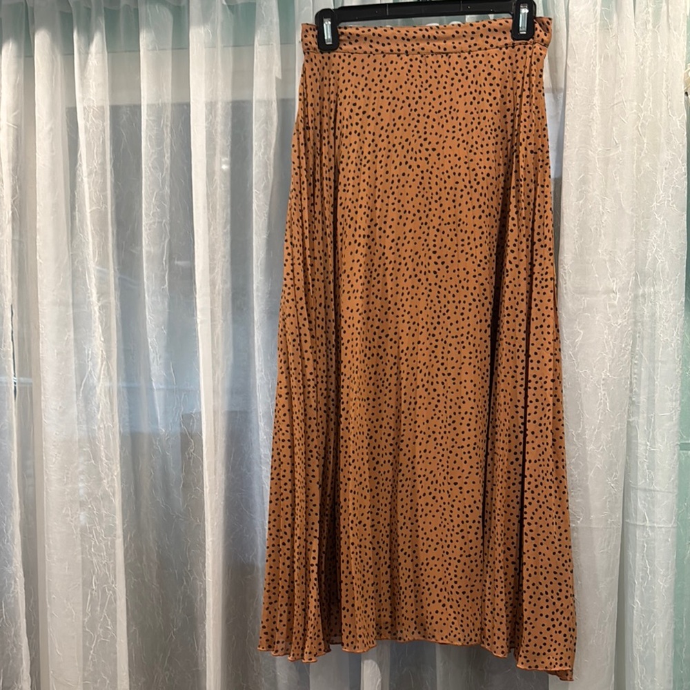 Japna Orange Maxi A-Line Skirt with Pleats